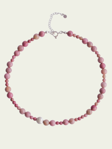 choker rodonit różne wielkości,  kuleczka ryflowana srebro 925, srebro pozłacane 24K