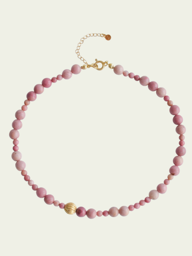 choker rodonit różne wielkości,  kuleczka ryflowana srebro 925, srebro pozłacane 24K